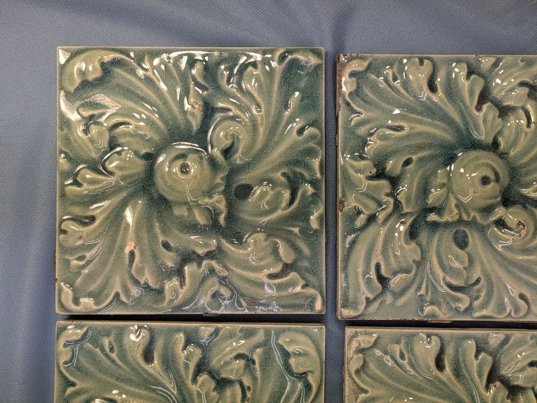 イギリス アンティーク タイル ブルー ４枚セット