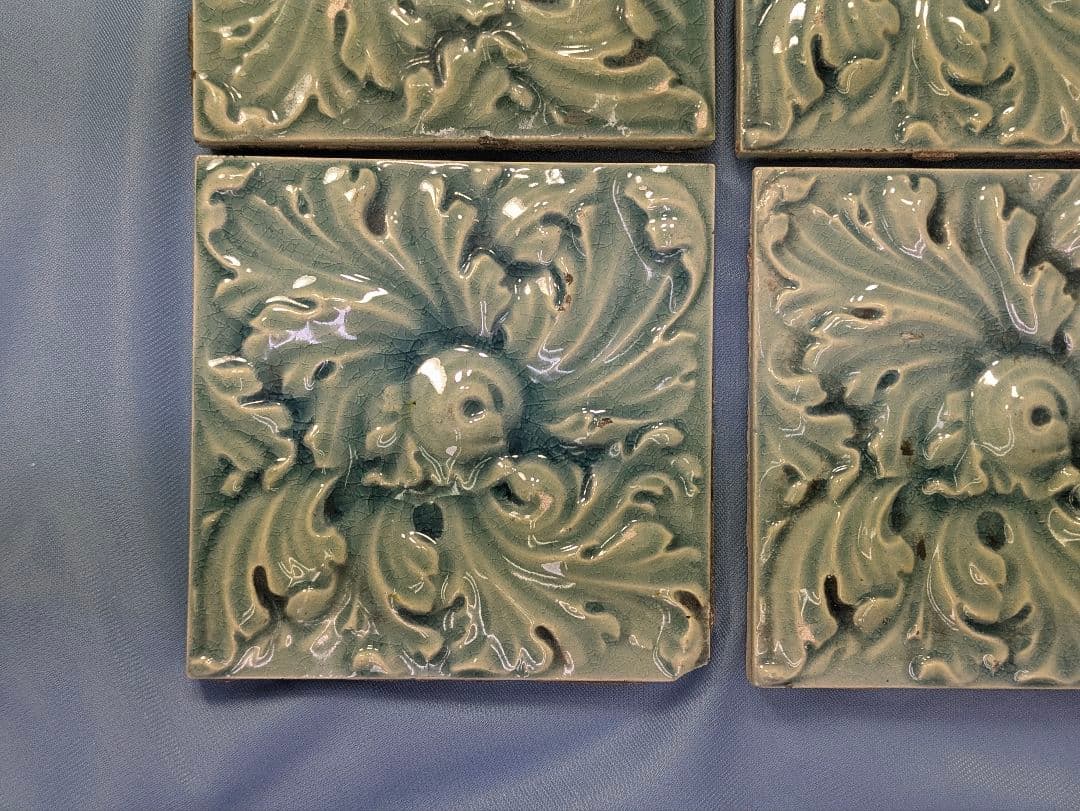 イギリス アンティーク タイル ブルー ４枚セット