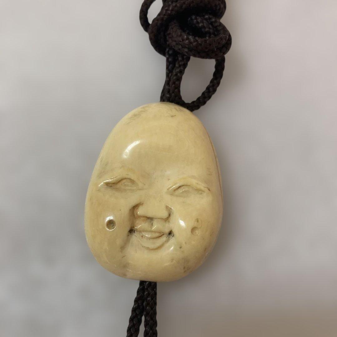 極上　天然素材　時代物　能面　吉祥面 おかめ　ループタイ