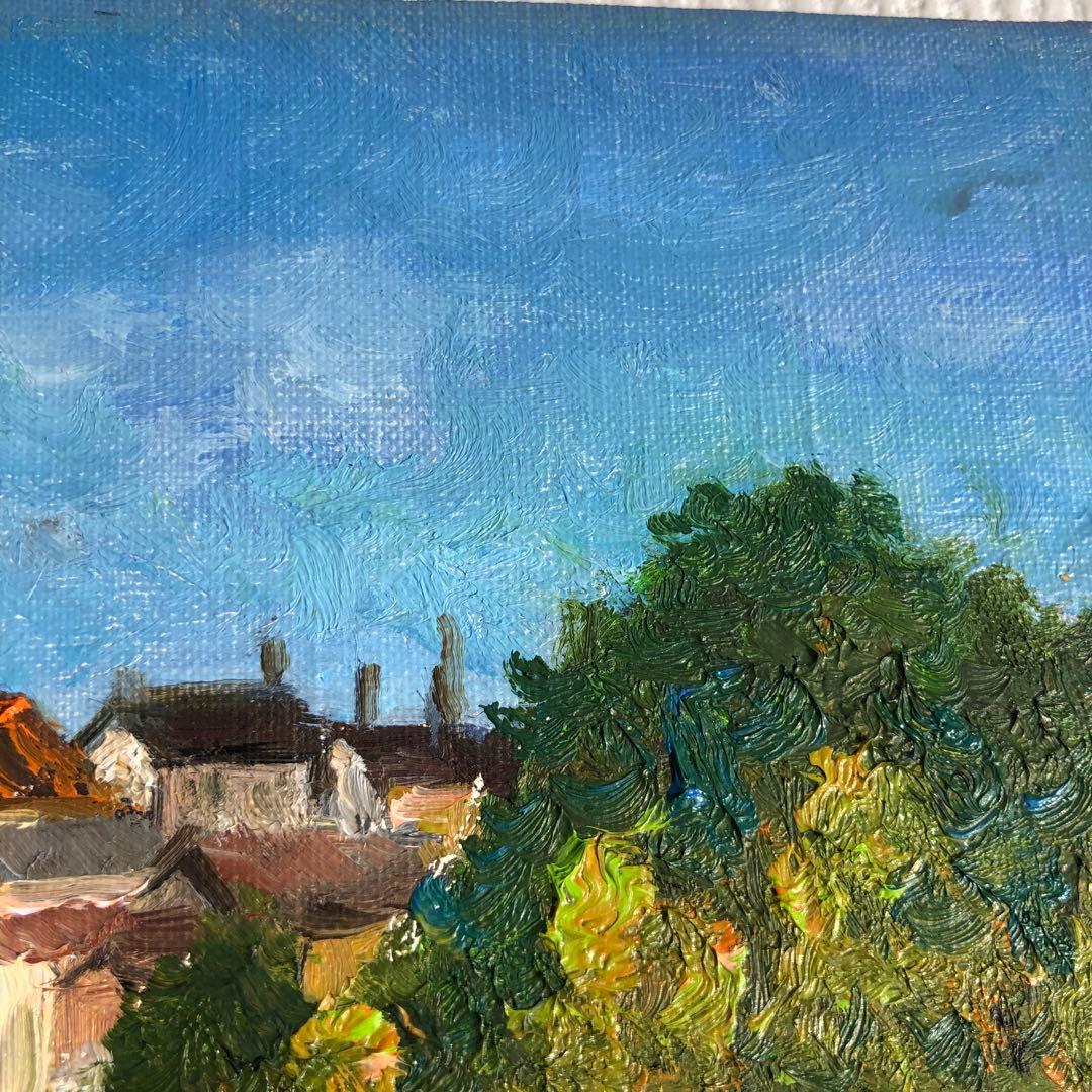 風景油彩画 アンティーク な油絵金色フレーム付きビンテージ　日額ニチガク　額縁