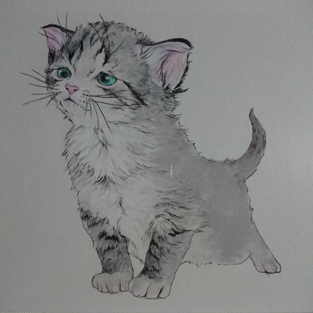 伊藤清子 SAYAKO ITOH 子猫 cat 日本画 直筆 サイン入り 額付き