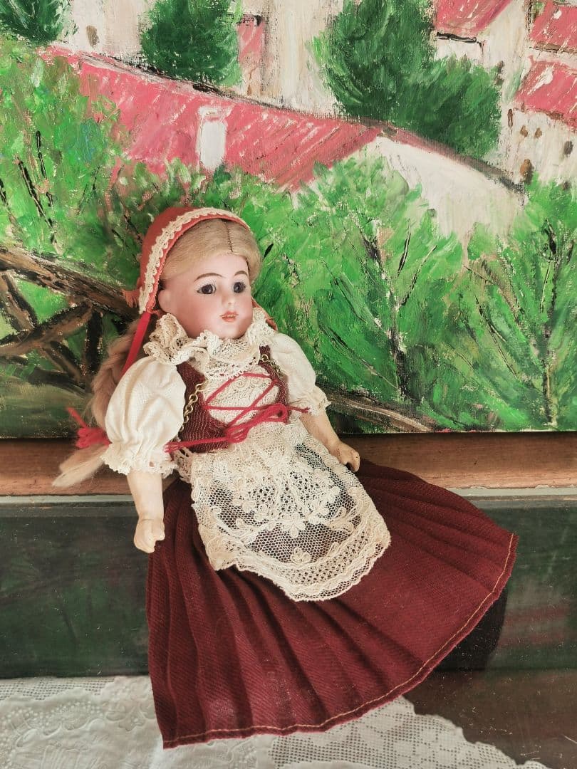 アンティークビスクドール シモンハルビック ハイジ１号紫茶ガラスアイ チロル衣装