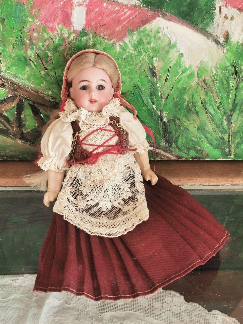 アンティークビスクドール シモンハルビック ハイジ１号紫茶ガラスアイ チロル衣装