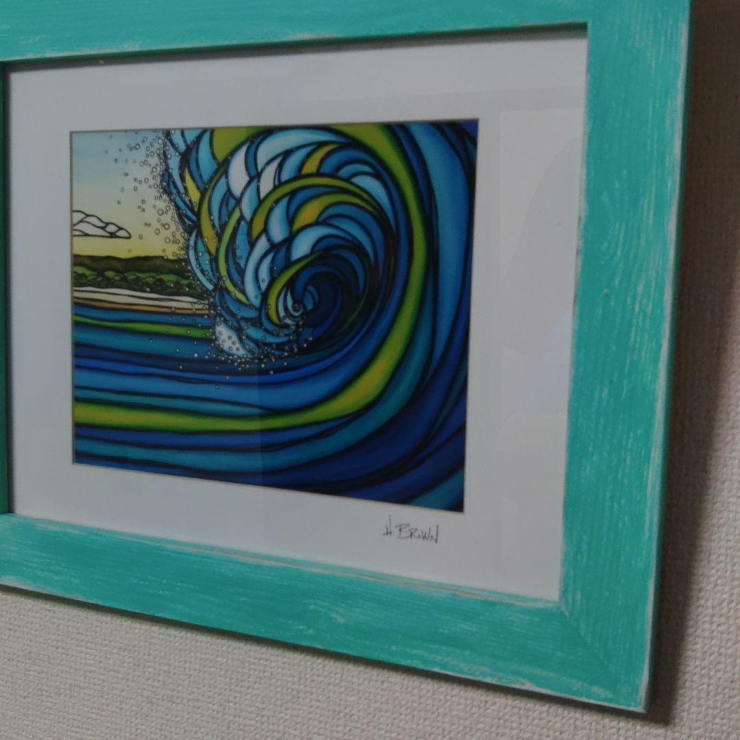 あお　ヘザーブラウン　絵画『Outer Reef』パイン材の額付