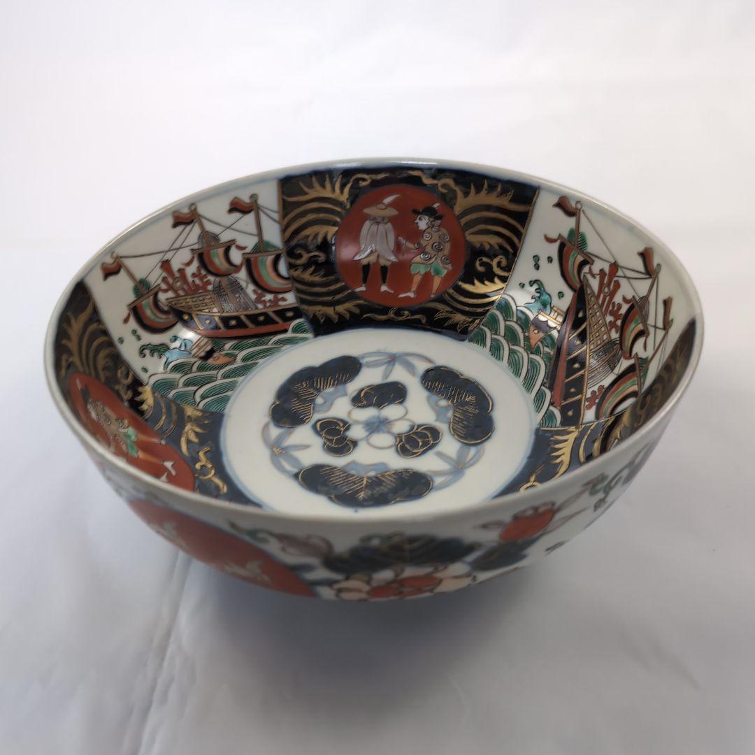 古伊万里鉢 南蛮人南蛮船文深鉢 古伊万里南蛮人南蛮船文深鉢 古伊万里深鉢