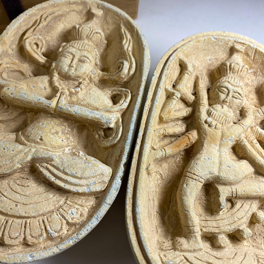 専用　古代中国　石製歓喜仏　木箱付　縦約16㎝　東Y7-0228①タトオ