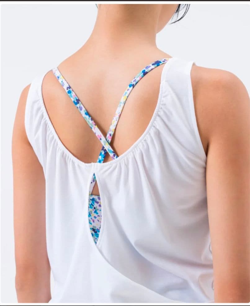 SUKALAフロントギャザータンクトップ付きトリプルセット　ホワイトアクア　LL