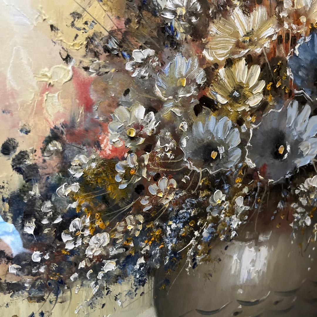 【更に値下げしました】花瓶の花 油彩画 大きめ 金色フレーム