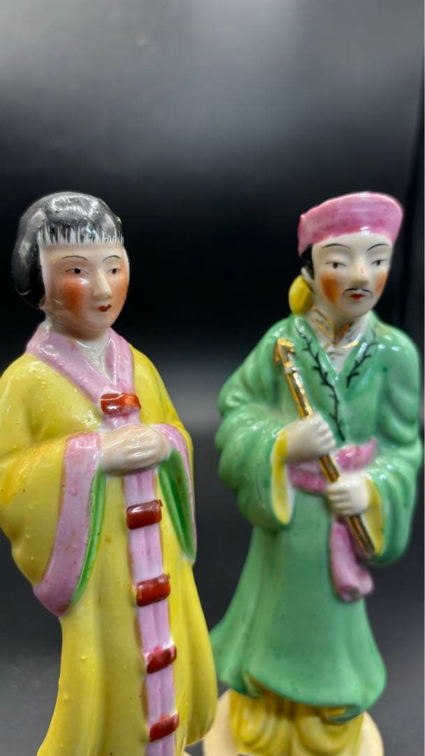 中国美術 古玩 色絵陶人形 陶器人形 高さ約20cm 置物 オブジェ 古董品