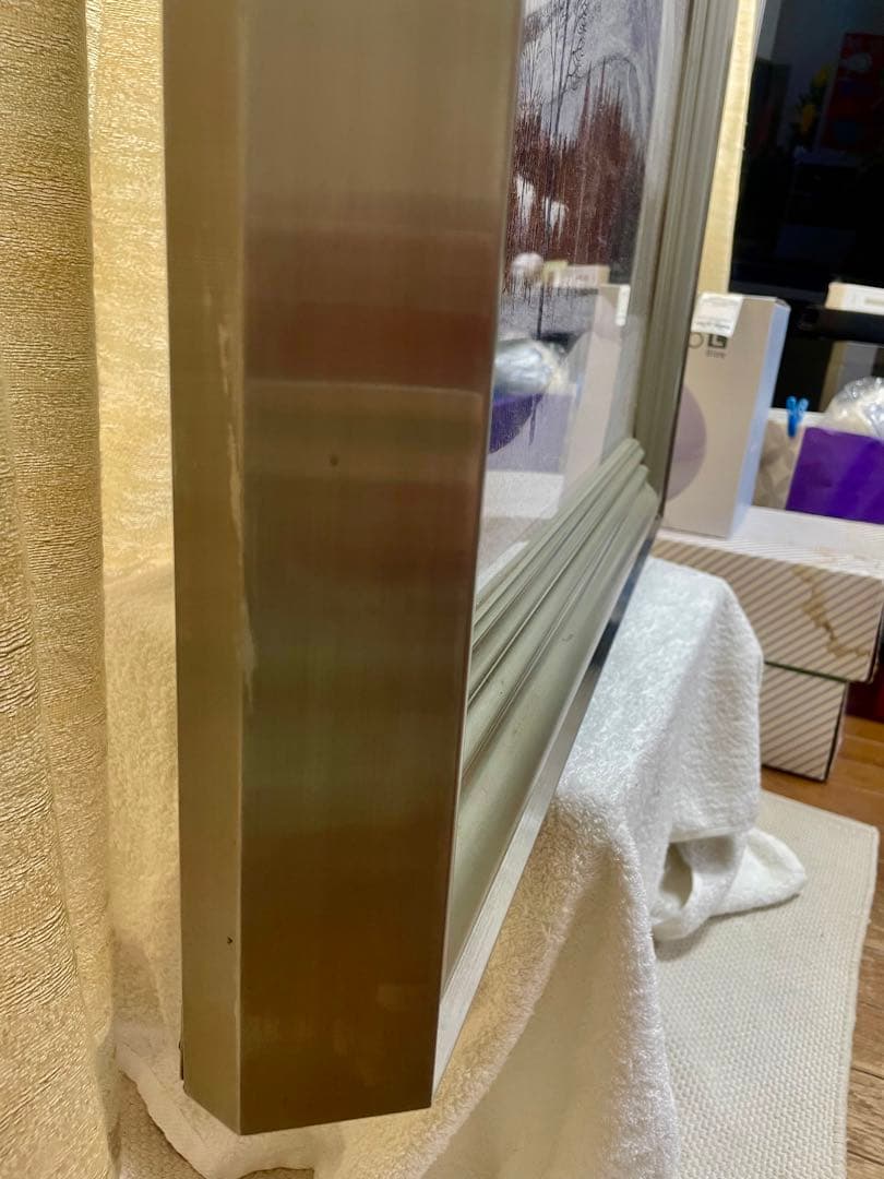 【桝田靖夫】日本画 浅間山 シルバーフレーム