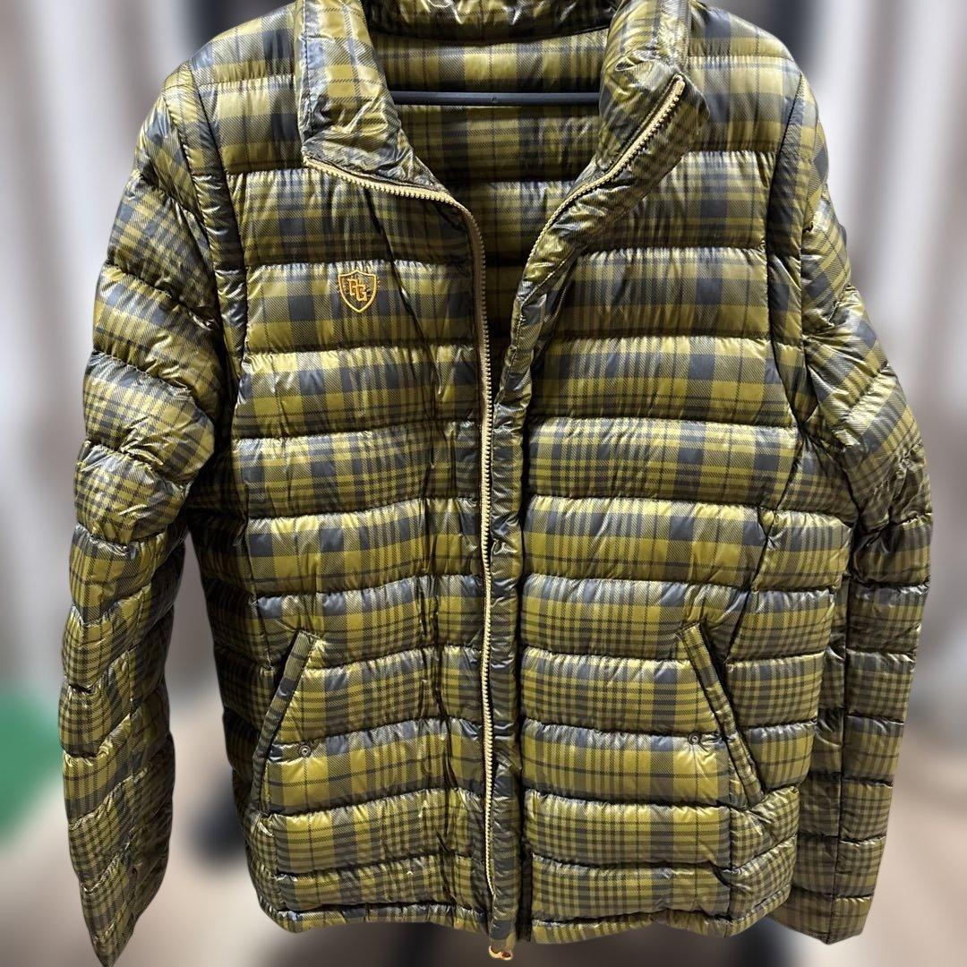 【美品】パーリーゲイツ オリーブグリーン チェック柄 ダウンジャケット