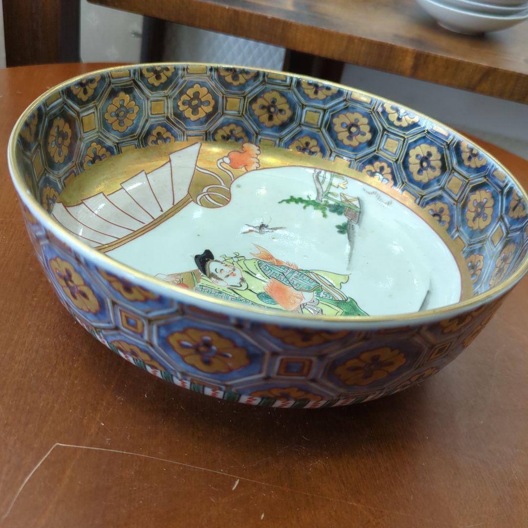 骨董　古伊万里　恵比寿様　縁起柄　金彩　染錦　鉢　大鉢　器　美品