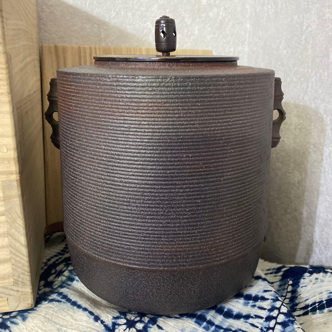 人間国宝　高橋敬典　糸目筒釜　茶道具