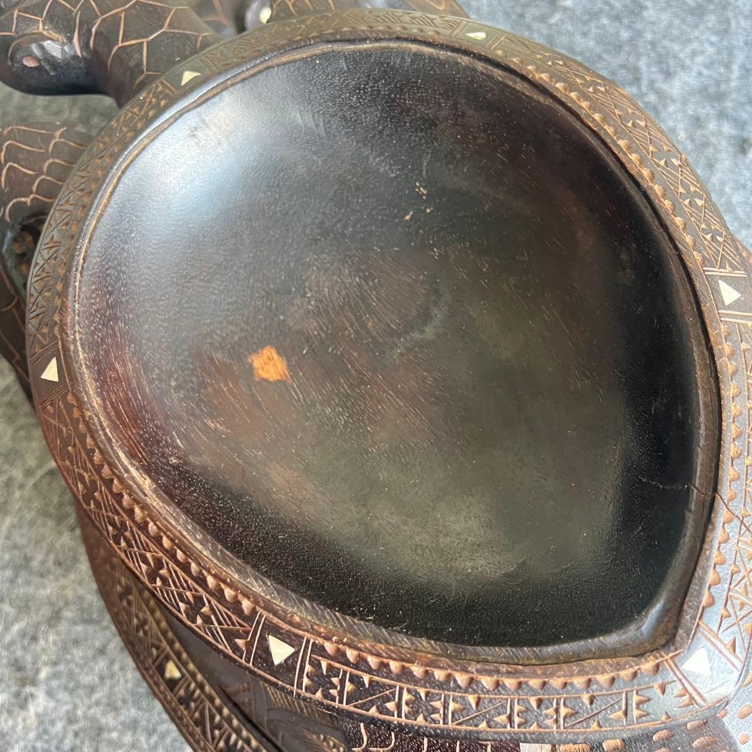 IG68 希少品✨ 亀 木製 小物入れ 縁起物 インテリア 2段 甲羅 レア