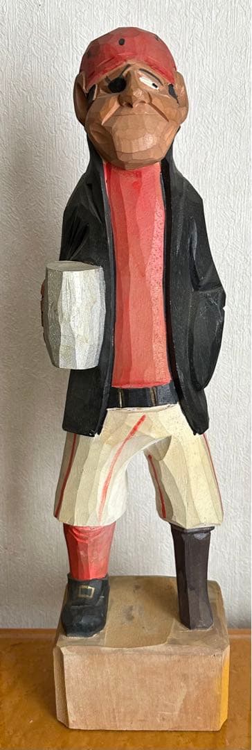 木彫り海賊人形６体セット　90センチ舵輪付き　60センチ