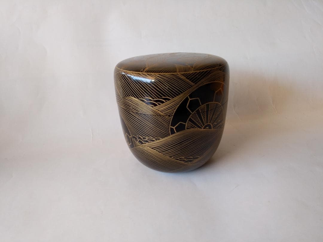 輪島塗 蒔絵師 月峯 作 源氏波 沈金 大棗 漆器 茶道具 抹茶 棗 共箱 新品