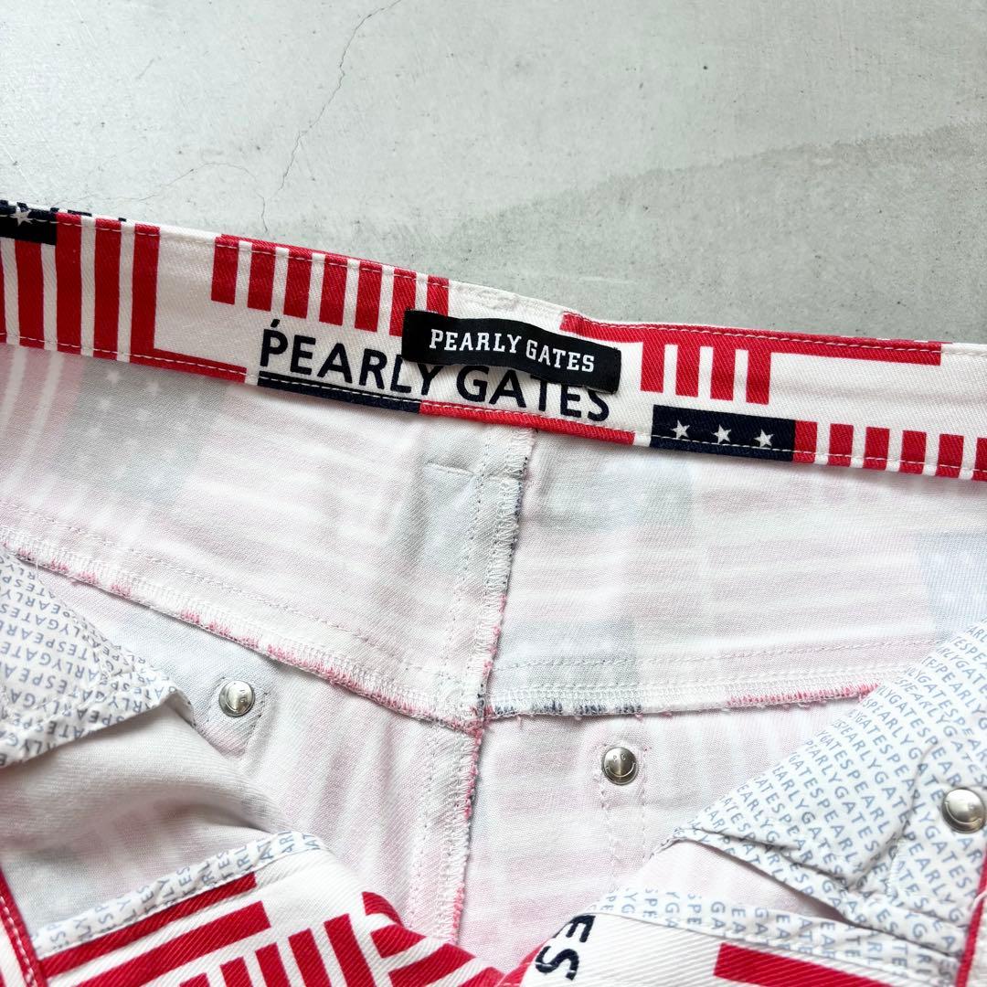 【美品】PEARLY GATES 星条旗 総柄 ストレッチロングパンツ ロゴ刺繍