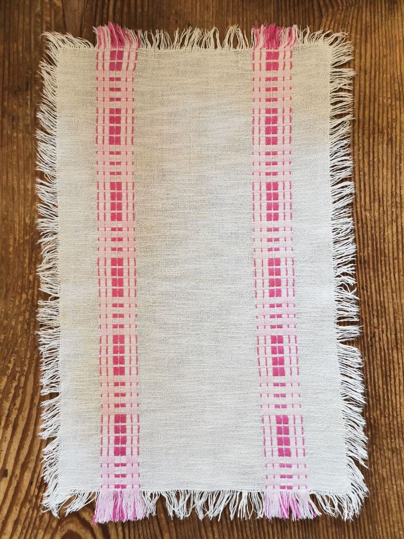 ヴィンテージフランス ラズベリー＆桜ピンク織刺繍 テーブルマット リネンランナー