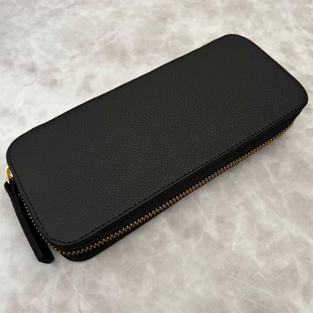 バハギア ペンケース ラウンドジップ型 シュリンクレザー ブラック