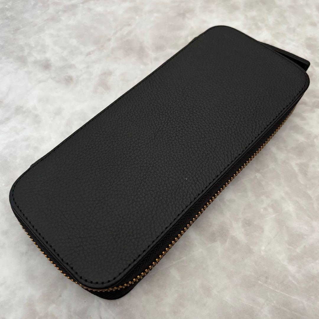 バハギア ペンケース ラウンドジップ型 シュリンクレザー ブラック