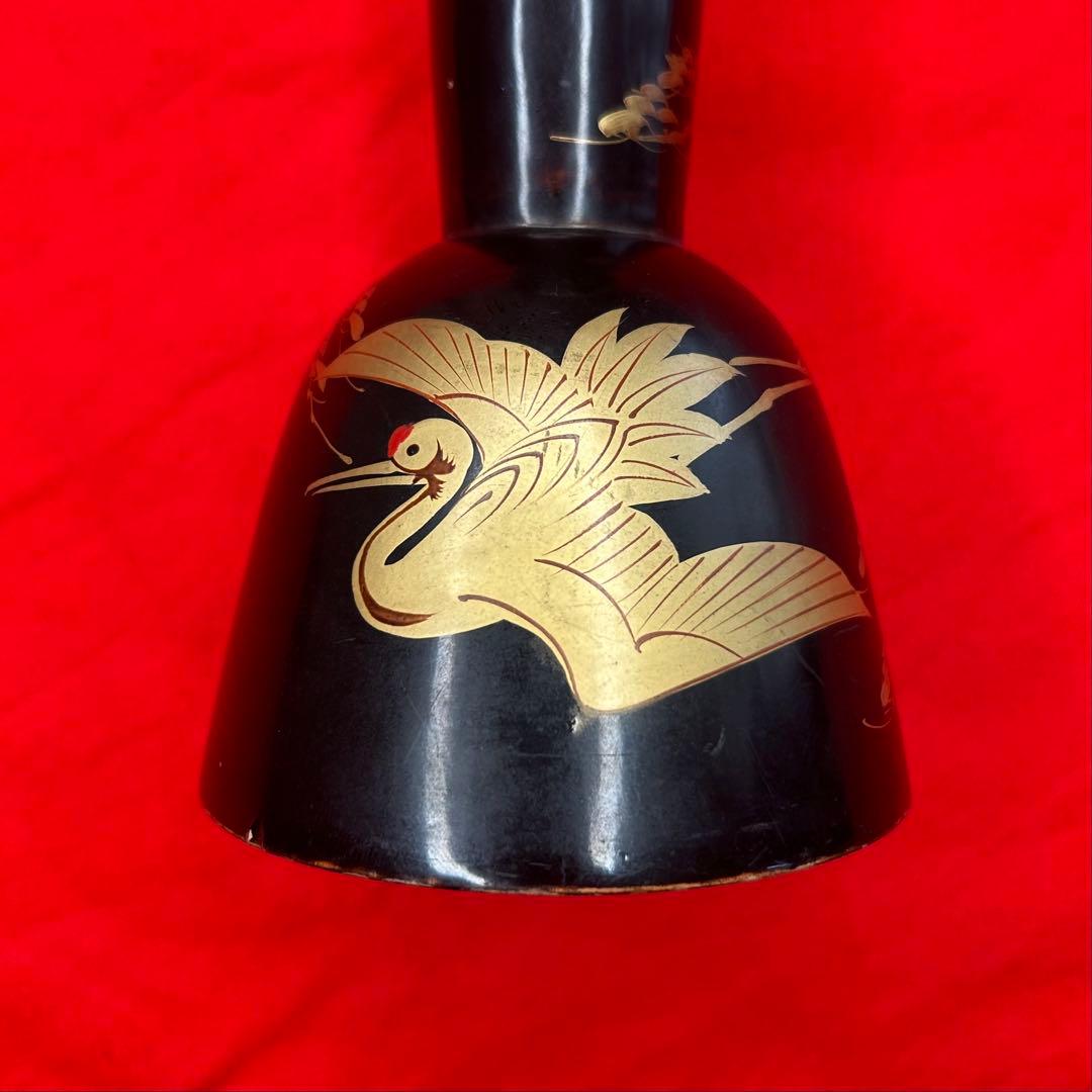 和楽器　小鼓　胴　蒔絵　鶴