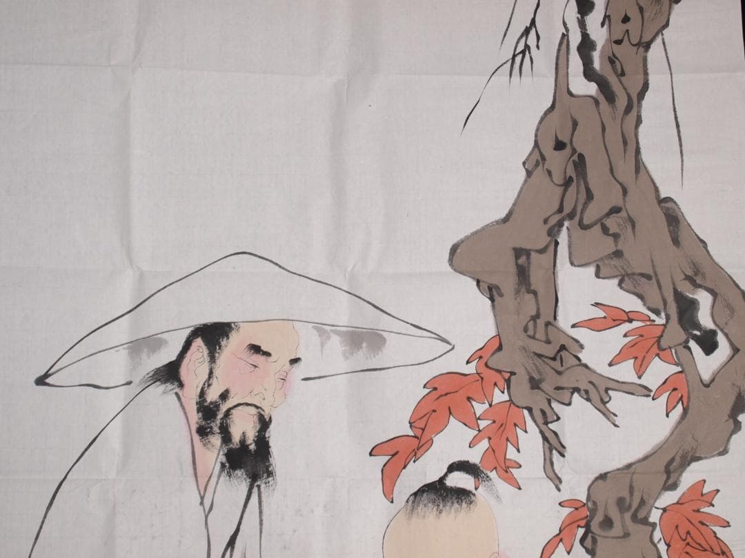 骨董市仕入れ品　中国近代の範曽の掛軸　人物図　肉筆保証 DE040C12-3