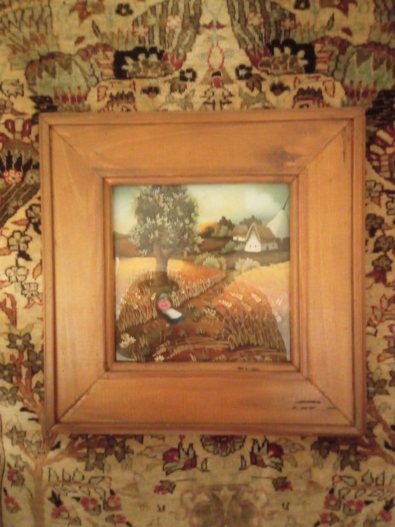 風景画　ガラス絵 　木製フレーム付き 証明書あり