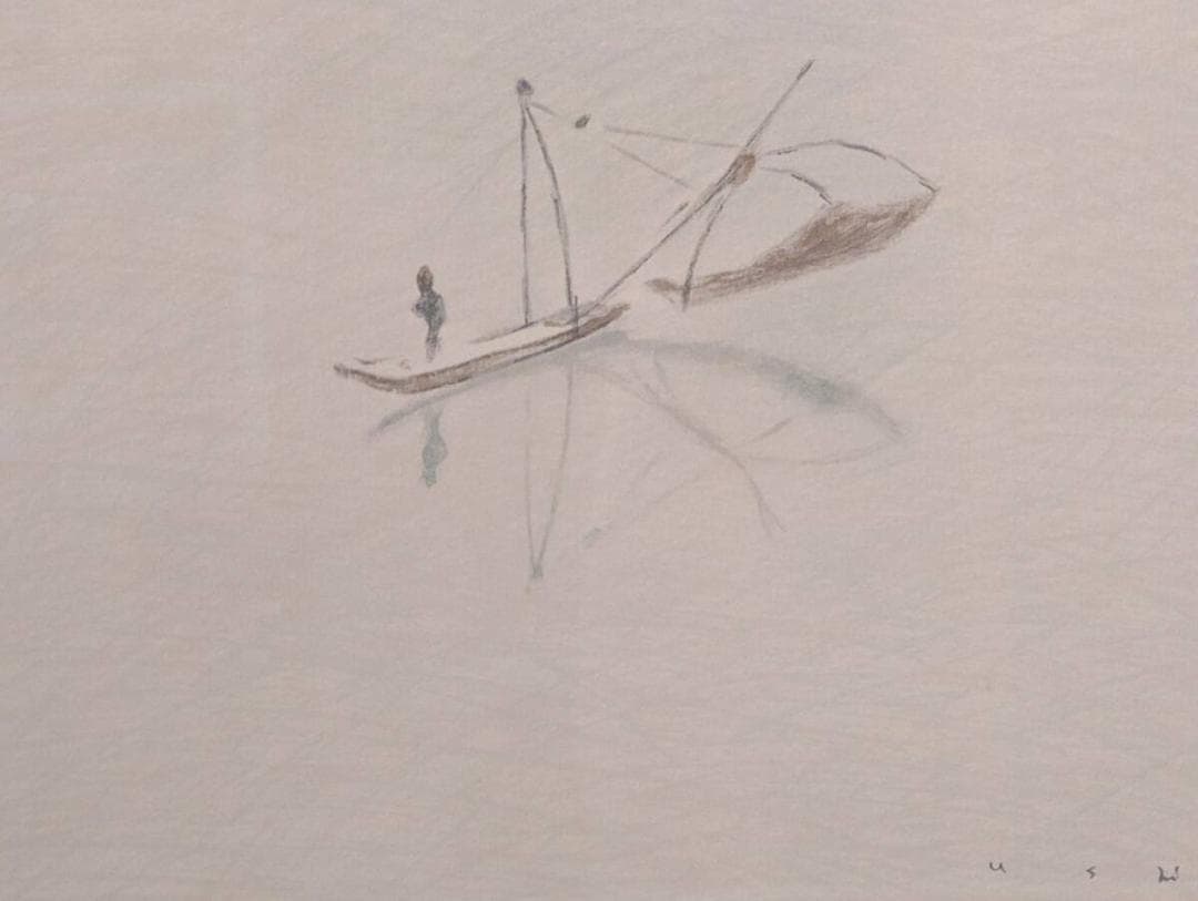 【真作】版画　牛島憲之　リトグラフ　水郷　静寂の水辺　舟影の風景画　Z49