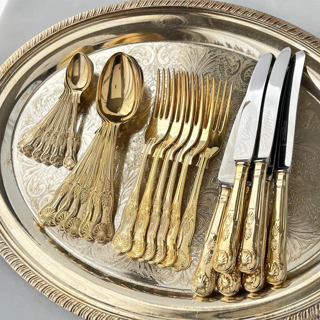 【英国】キングスパターンのデザートセット 23本組 【ゴールドプレート】