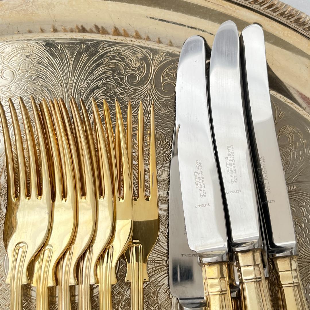 【英国】キングスパターンのデザートセット 23本組 【ゴールドプレート】