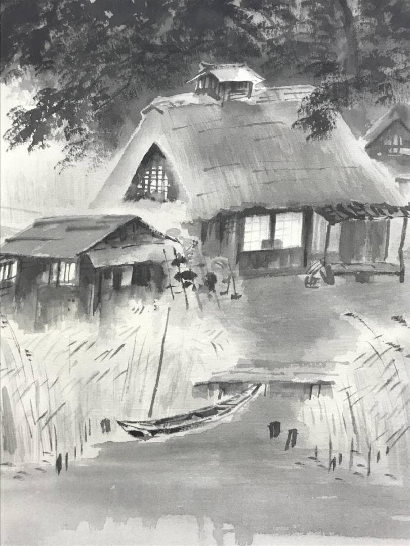 【真作】佐藤耕寛/漁村図/山水図/横物/掛軸/名家伝来/AD-652