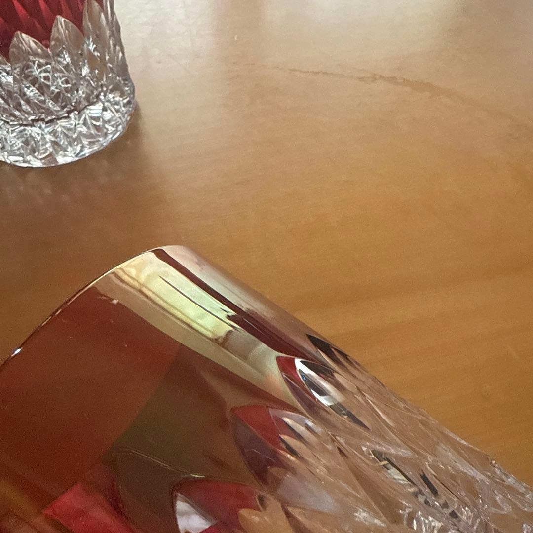 80's未使用★アンティークカットガラス被せガラス３個セット