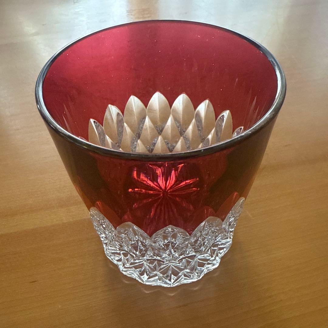 80's未使用★アンティークカットガラス被せガラス３個セット