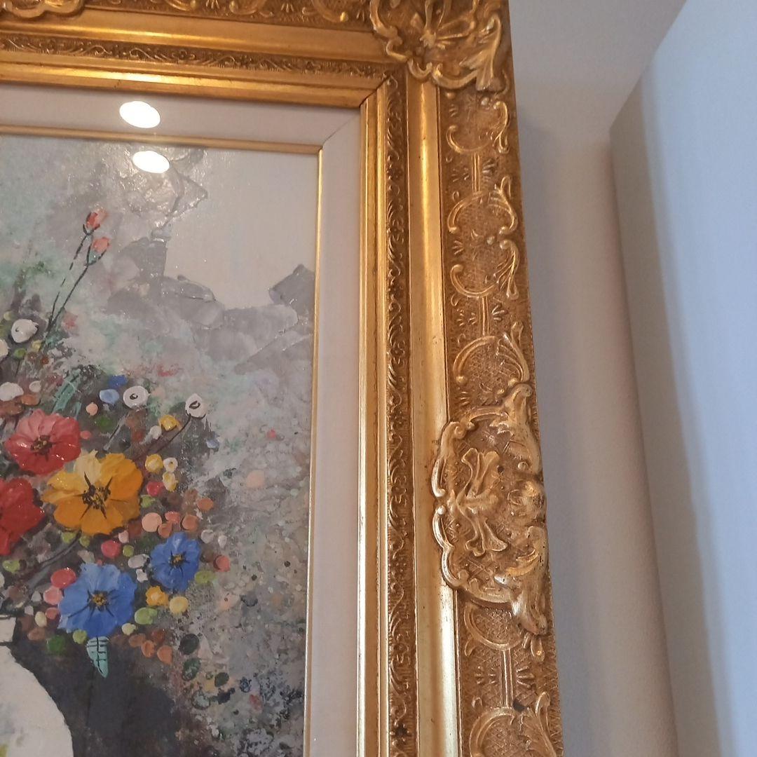 花瓶と花と豪華額縁付き