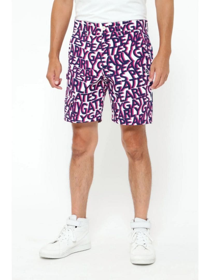 パーリーゲイツストレッチサッカーストライプ ショートパンツウェーブロゴ柄サイズ6