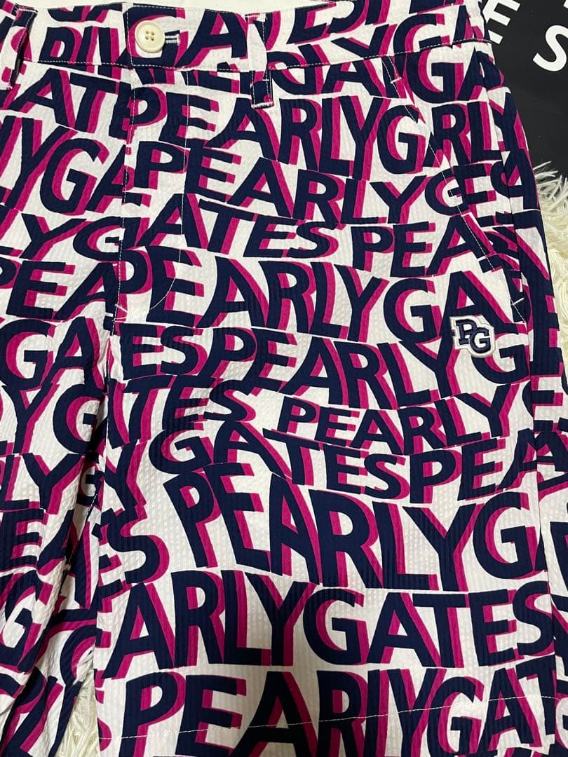 パーリーゲイツストレッチサッカーストライプ ショートパンツウェーブロゴ柄サイズ6