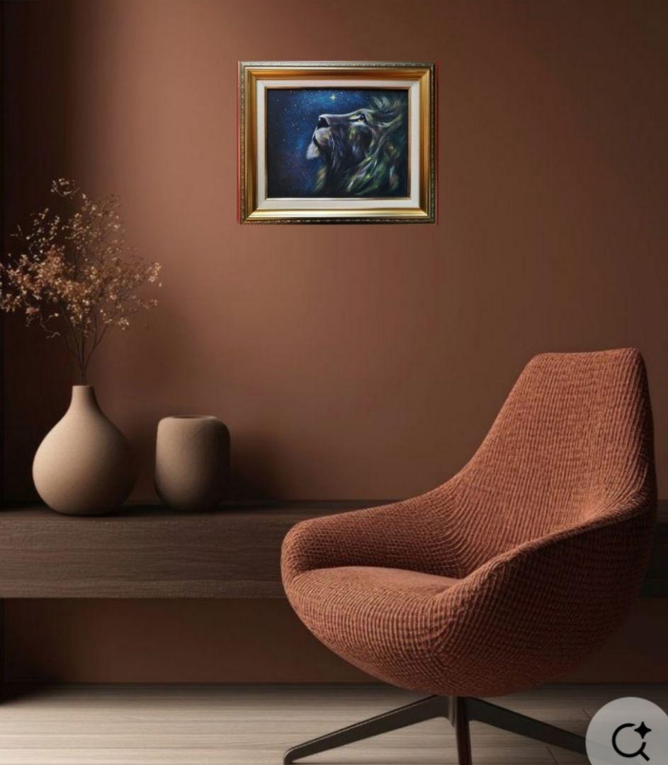 絵画　アクリル絵　キャンバス　額縁 ライオン　原画