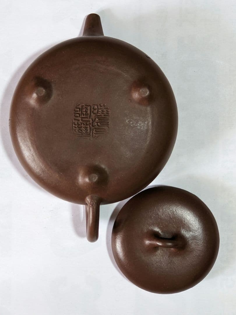 ♦中国？宜興窯 梨地 石瓢壺 漢詩 山水図 篦彫り茶壺 タタラ造り 骨董品