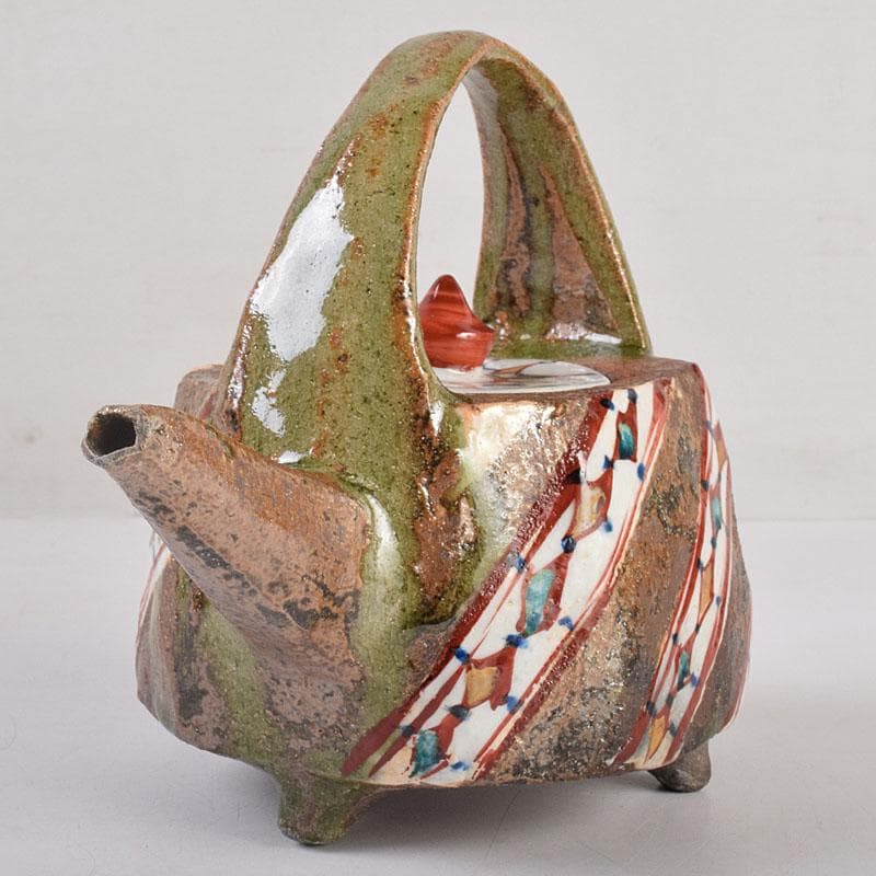 廣永窯　坪島土平作　金彩色絵　提酒器　共布共箱　D　R9033