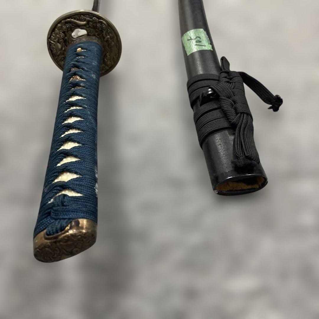 未開刃，模造刀、白鞘 刀 剣 長尺模造刀 模擬刀 日本刀 波形刃 青いハンドル