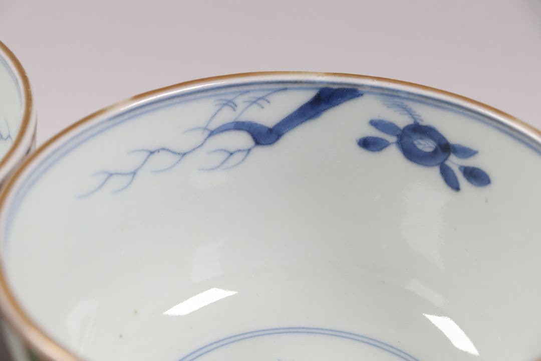 古伊万里 色絵蓋茶碗 二客 太宣年成 花鳥 錦手 染錦 赤絵 金彩 M859