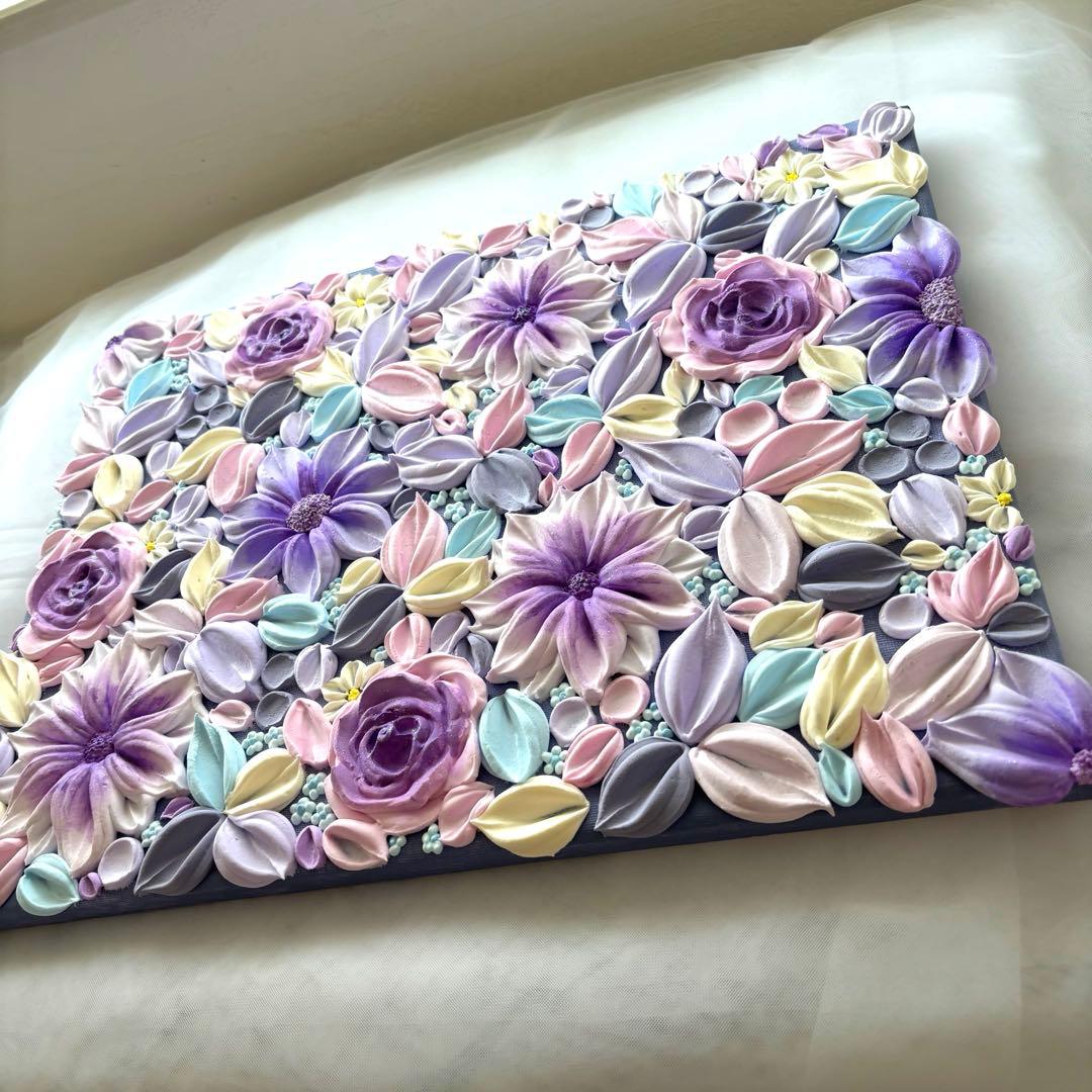 テクスチャーアート　花束　壁掛け　インテリア　現代アート　花の絵　フラワーアート