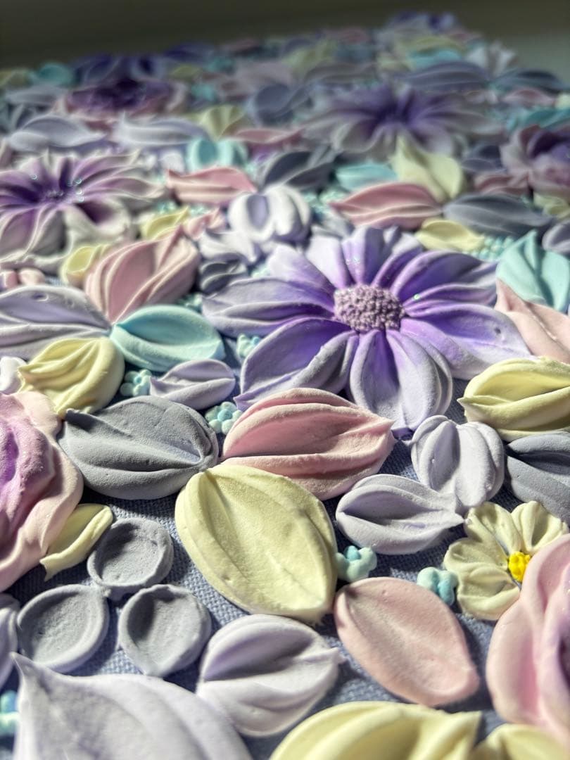 テクスチャーアート　花束　壁掛け　インテリア　現代アート　花の絵　フラワーアート