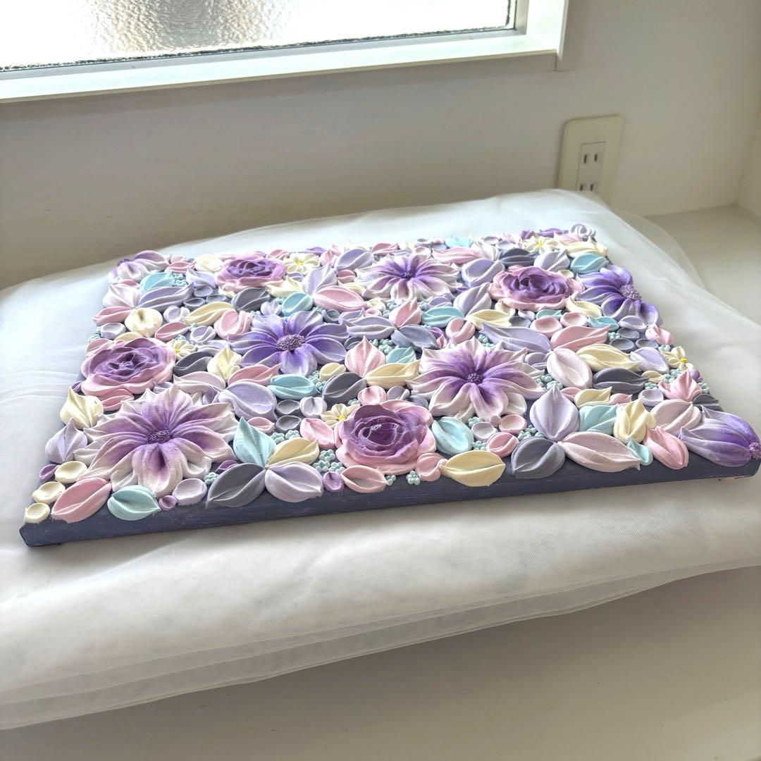 テクスチャーアート　花束　壁掛け　インテリア　現代アート　花の絵　フラワーアート