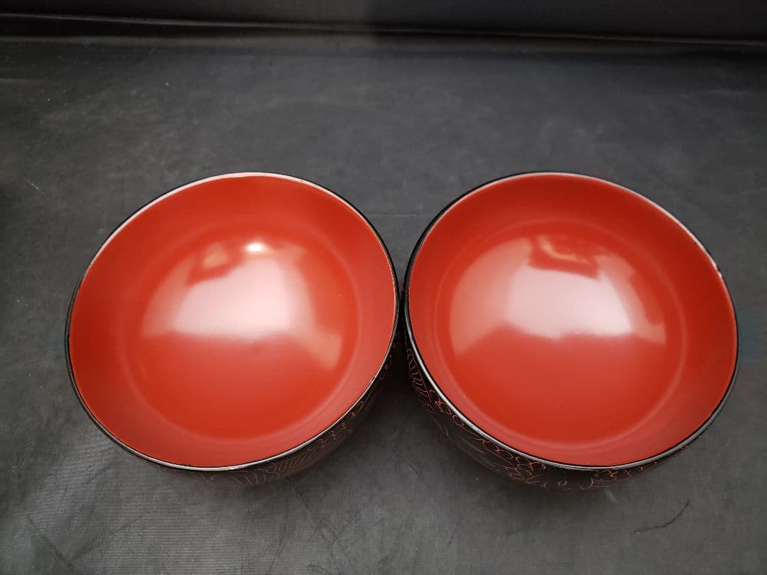 漆器　木製　汁椀　10客　黒牡丹　中型　本漆