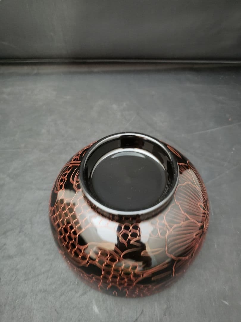 漆器　木製　汁椀　10客　黒牡丹　中型　本漆