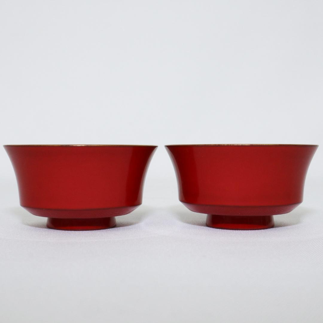 朱塗り 蝙蝠 コウモリ ぐい呑み 2客 金彩 おちょこ 煎茶 酒器 茶器