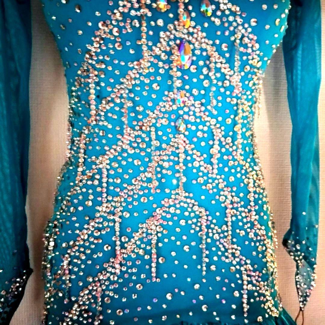 社交ダンス♡ジャンティ　ラテンドレス　ターコイズブルー　競技　デモ