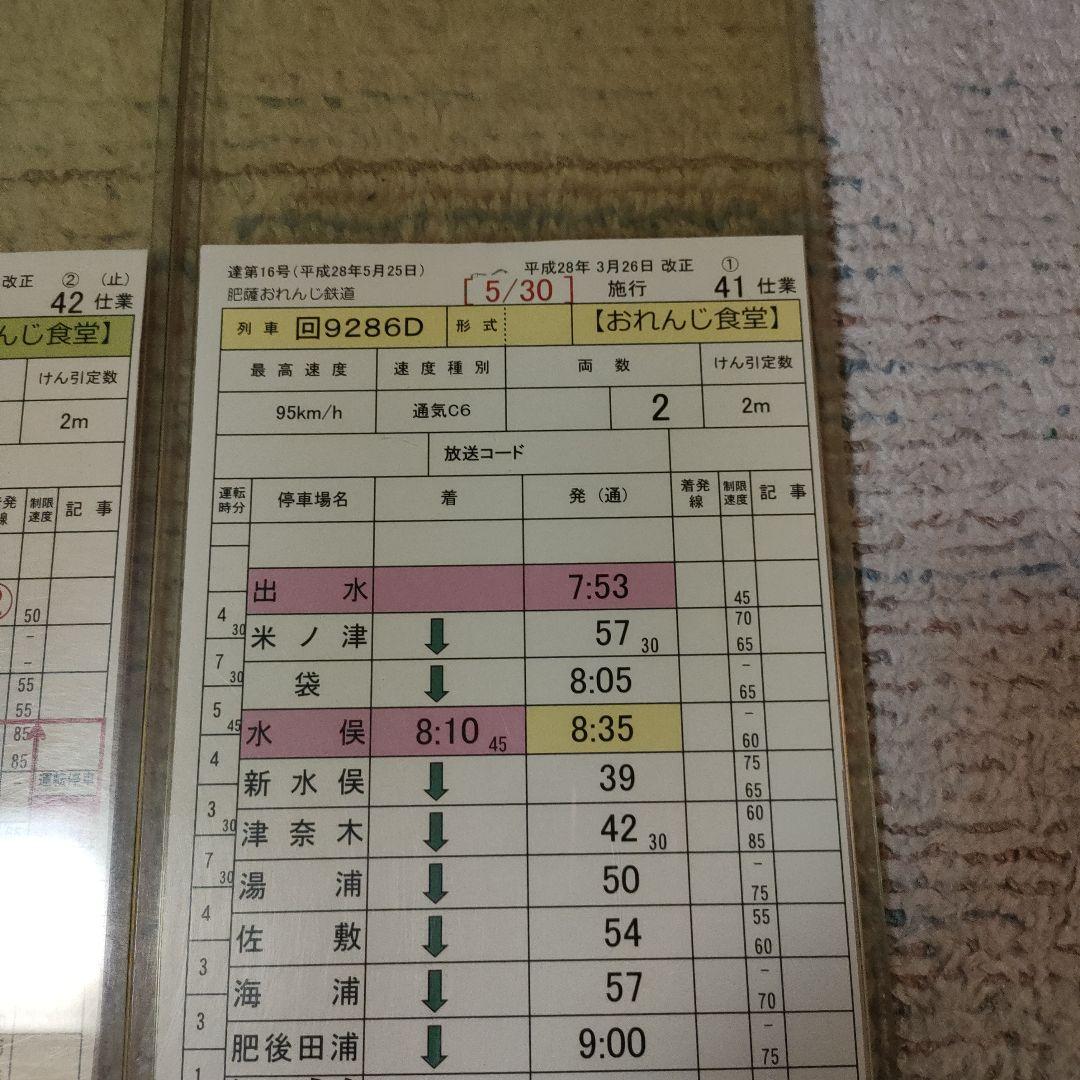 肥薩おれんじ鉄道　おれんじ食堂　運転士時刻表　スタフ