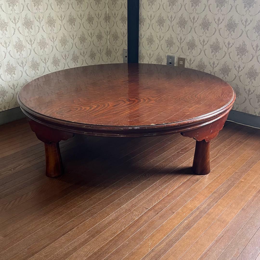 【アンティーク】木製 折り畳み座卓 センターテーブル ちゃぶ台 円卓 古家具